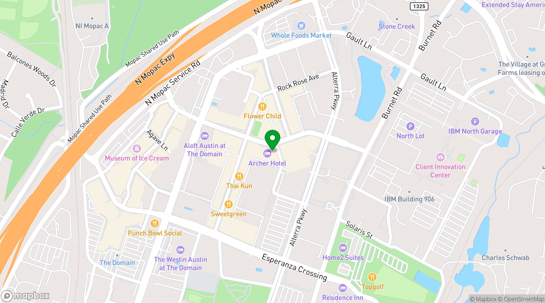 Map showing Archer Hotel Austin