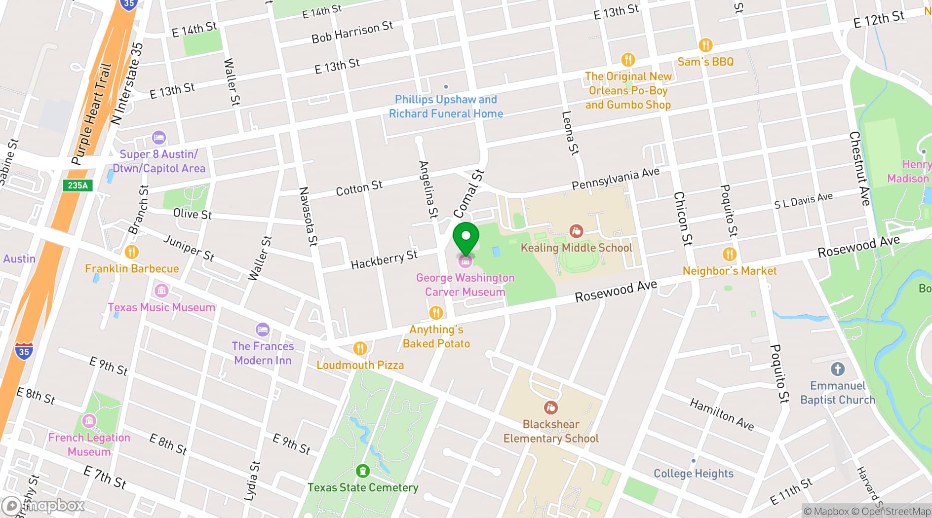 Map showing George Washington Carver Museum, Genealogy and Cultural Center