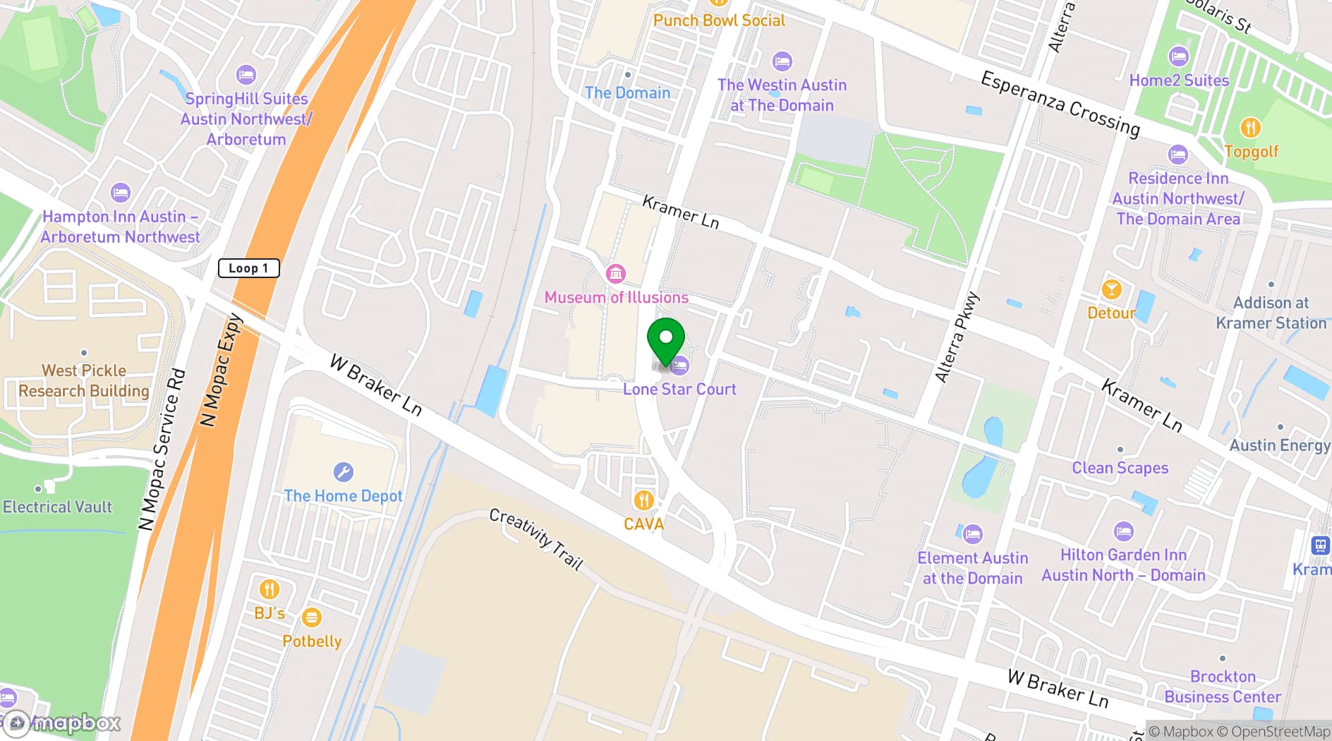 Map showing Lone Star Court