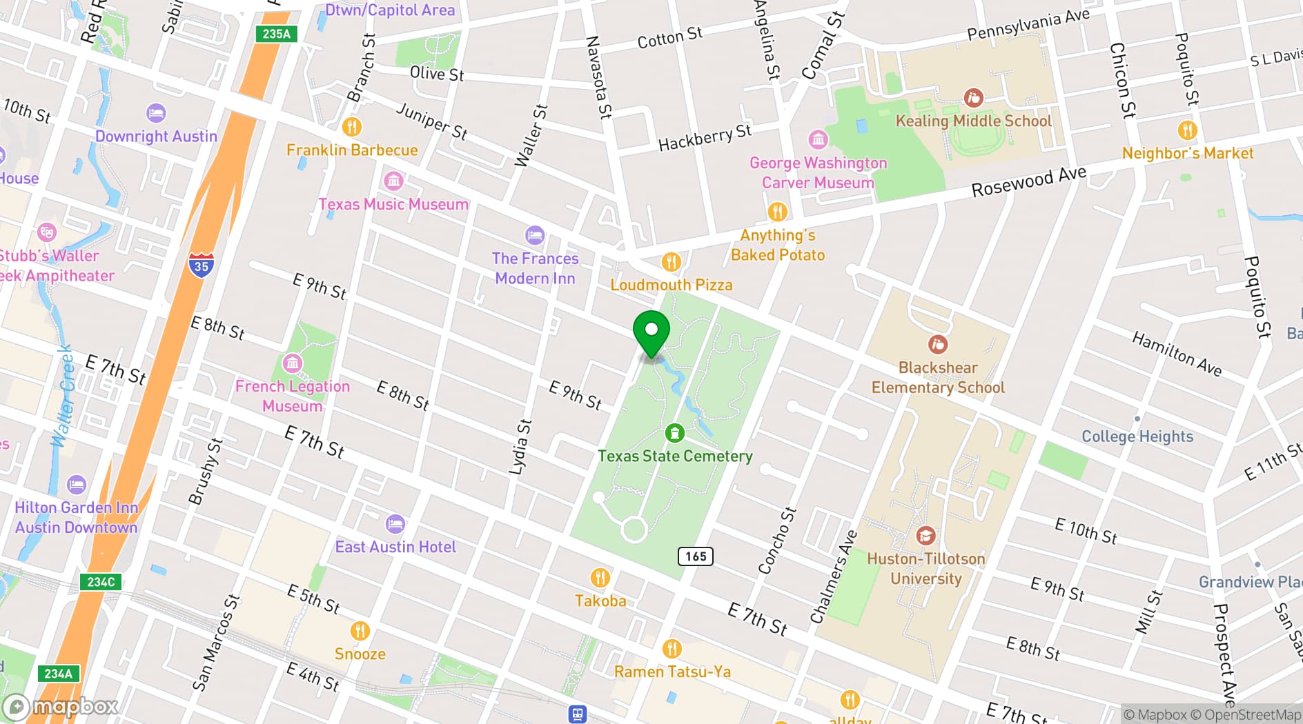 Map showing Texas State Cemetery