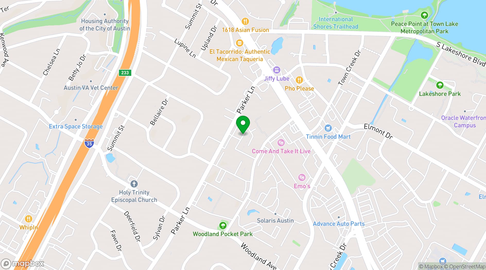 Map showing Element Austin Apartments