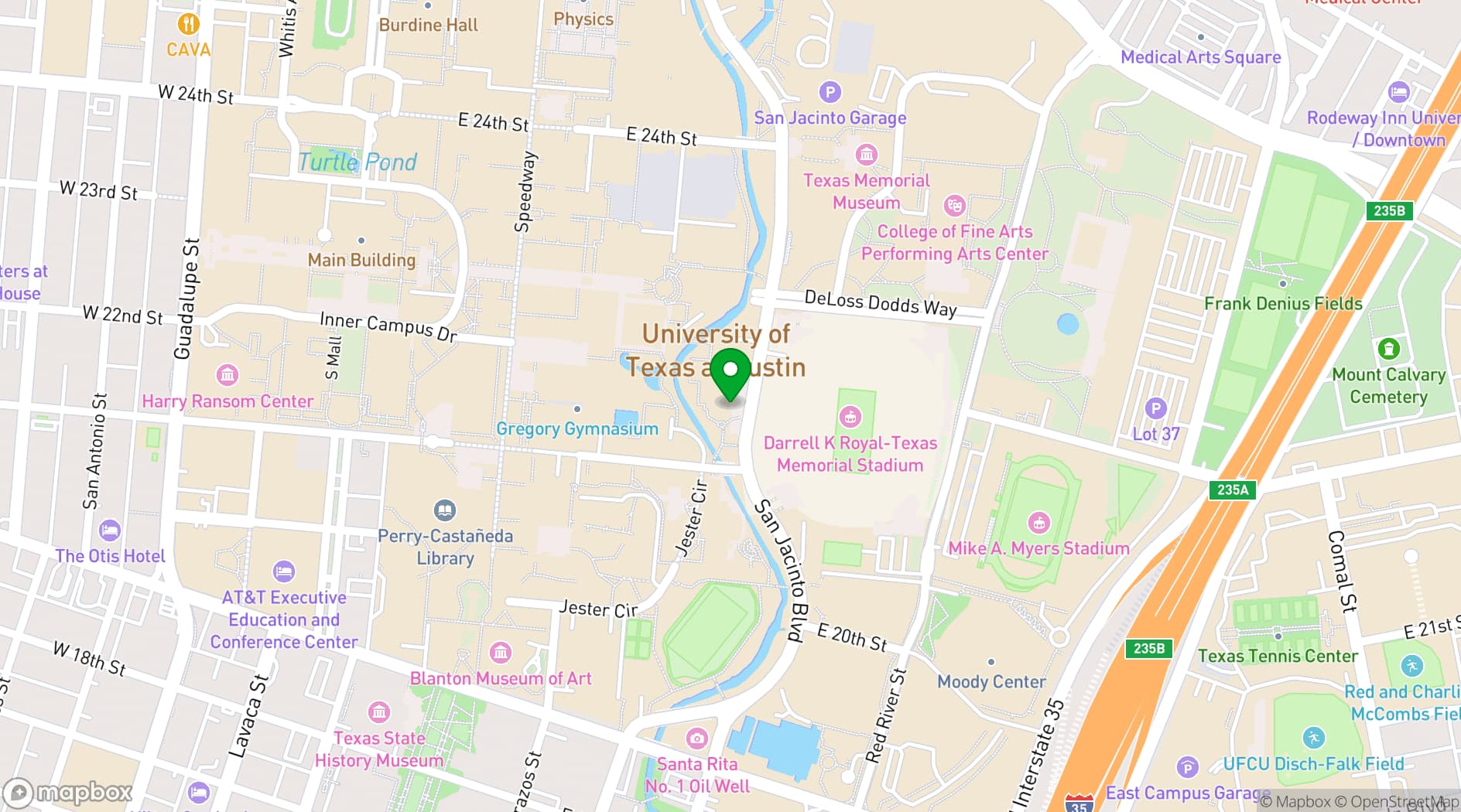 Map showing Etter-Harbin Alumni Center