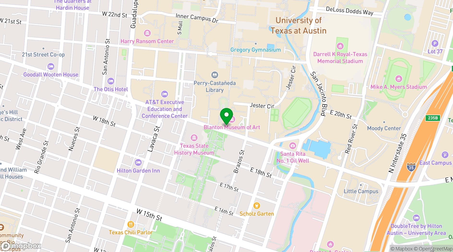 Map showing Blanton Museum of Art