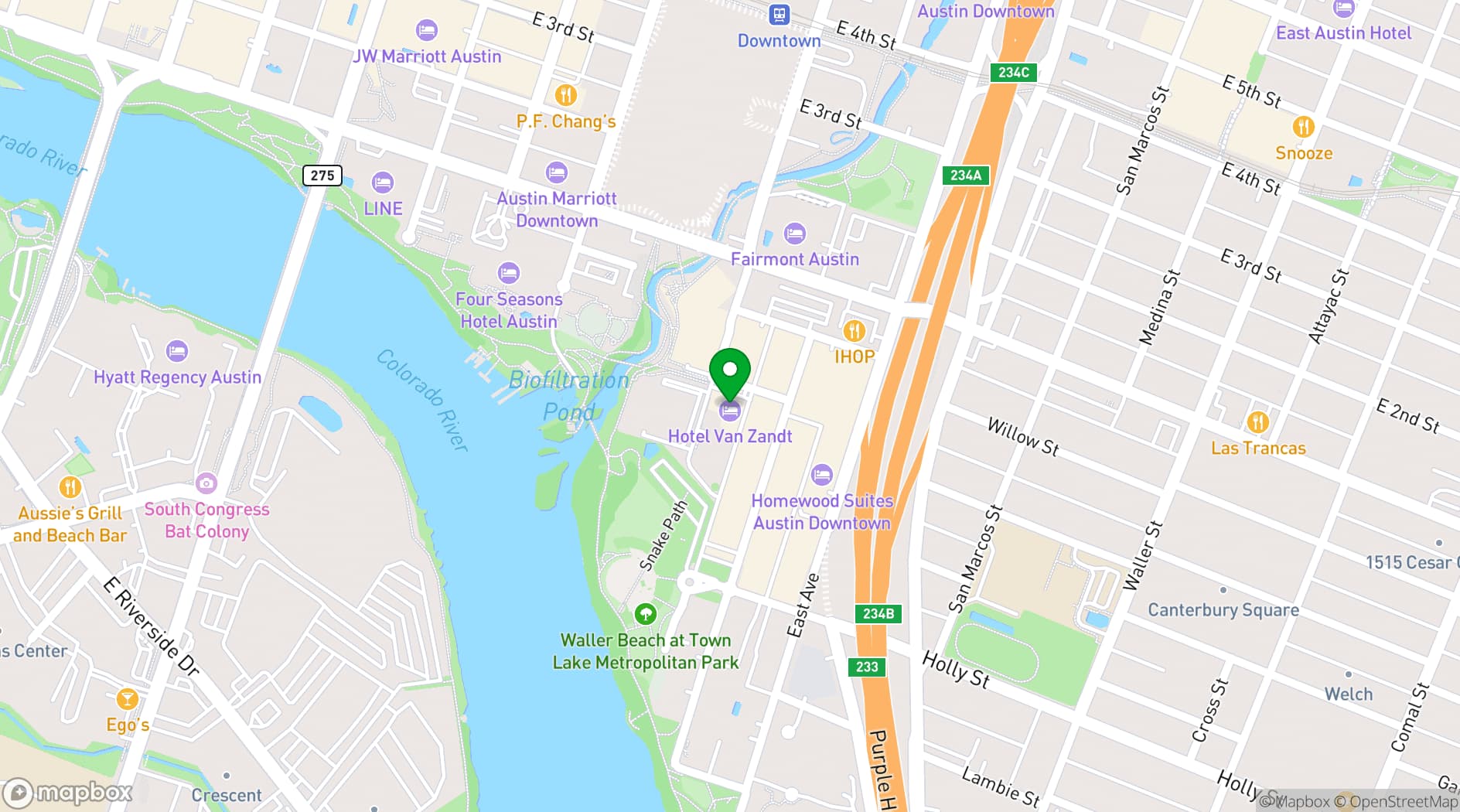 Map showing Hotel Van Zandt