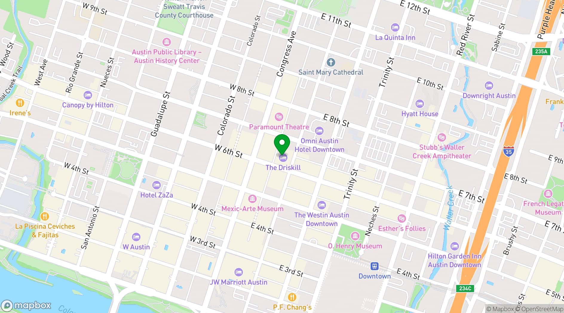 Map showing The Driskill Hotel
