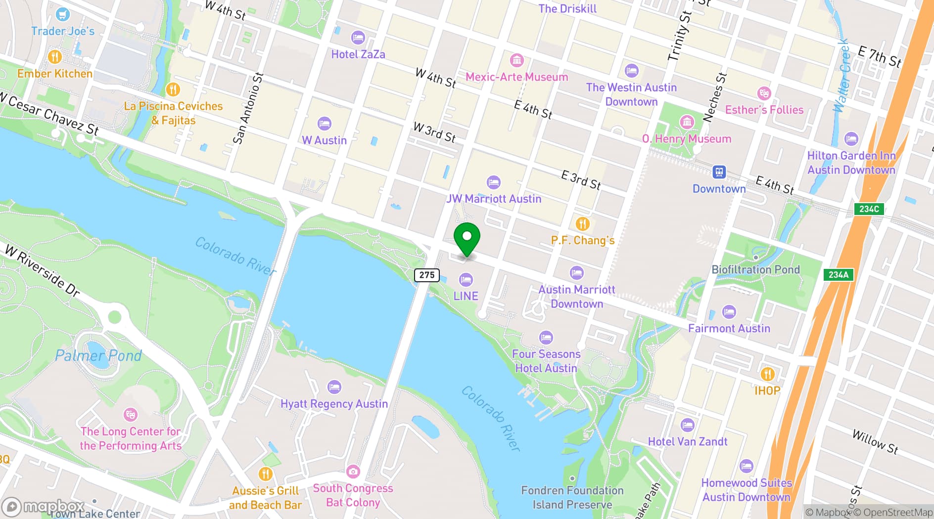 Map showing the LINE Austin