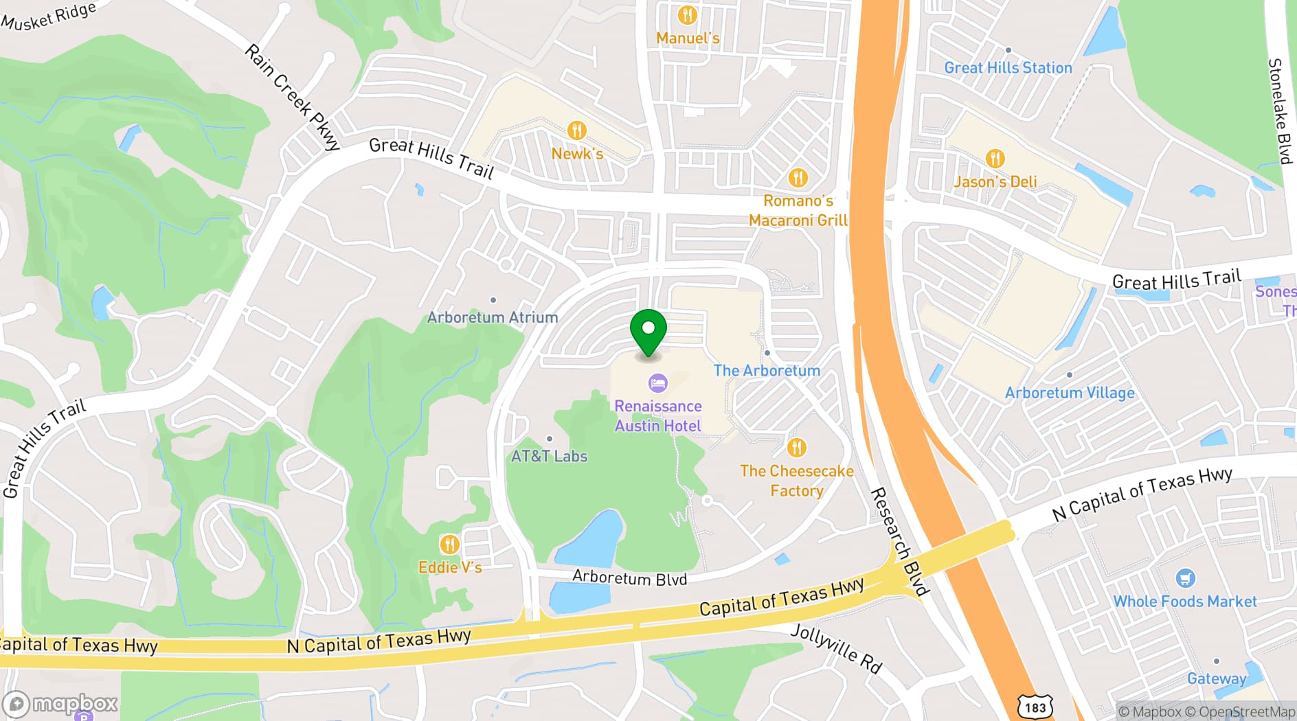 Map showing Renaissance Austin Hotel