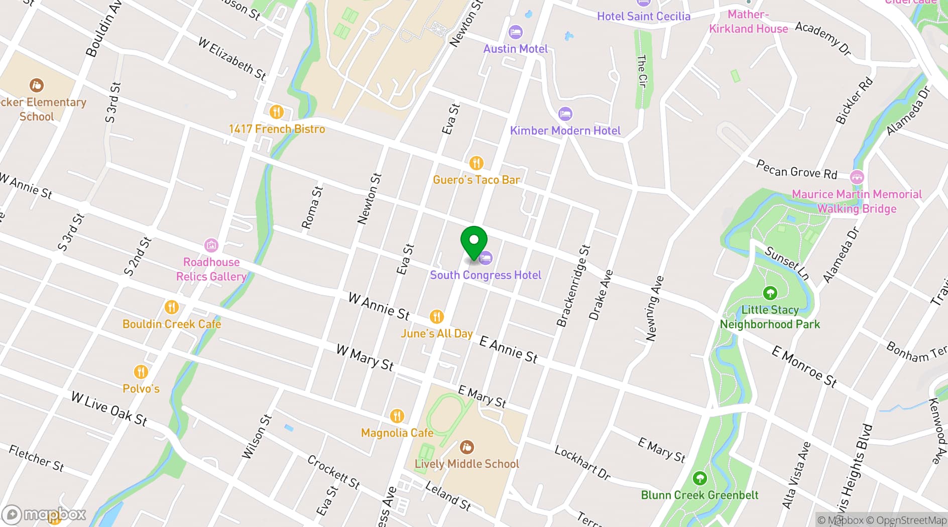Map showing South Congress Hotel