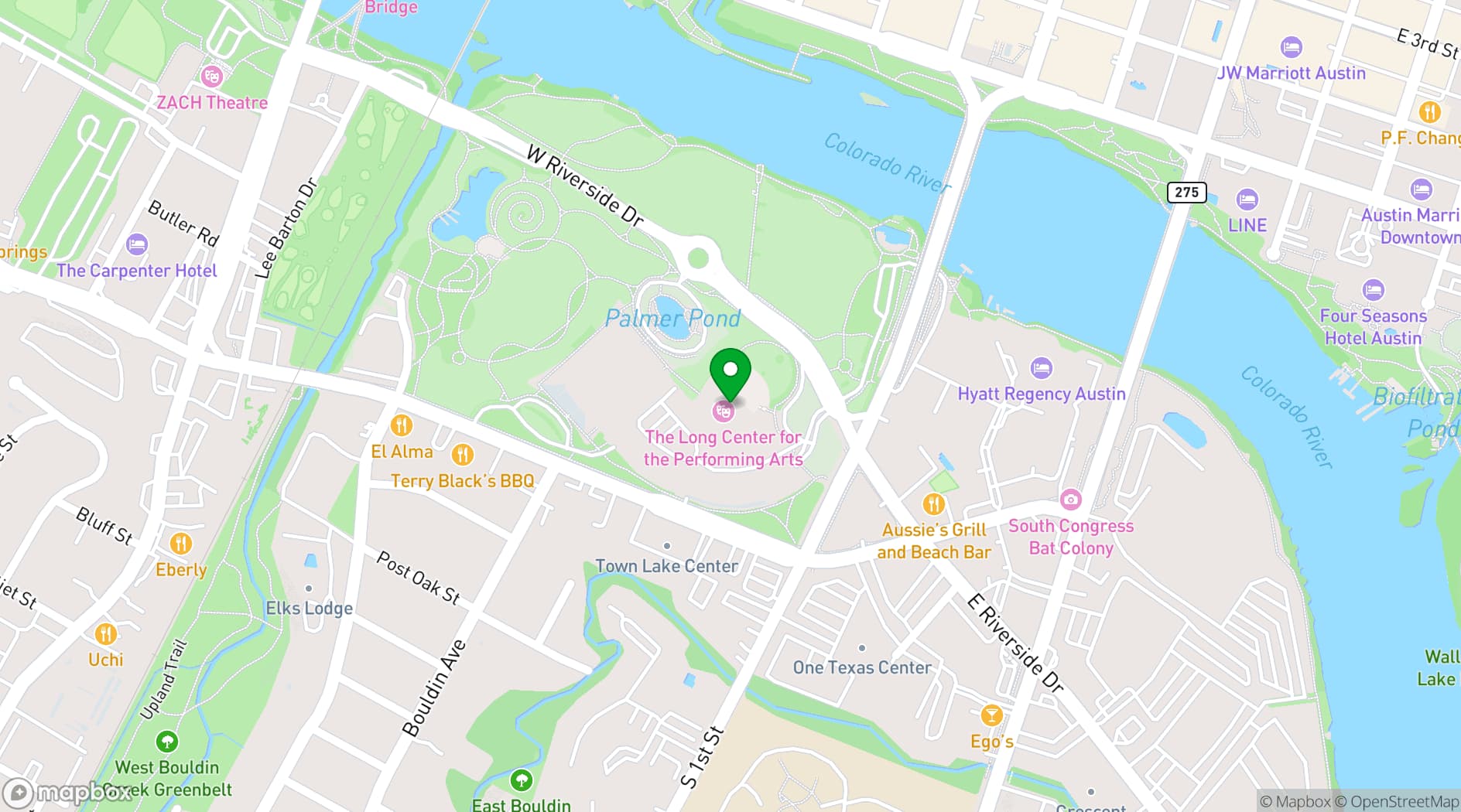 Map showing Long Center for the Performing Arts