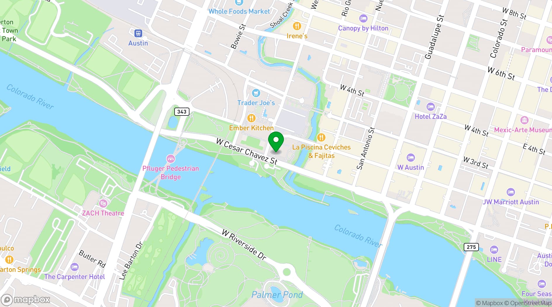 Map showing Austin Central Library