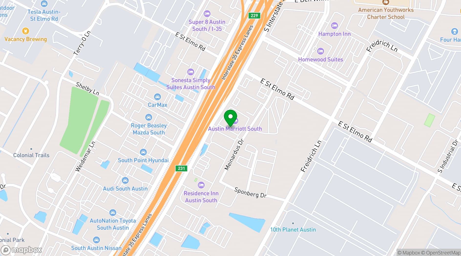Map showing Austin Marriott South
