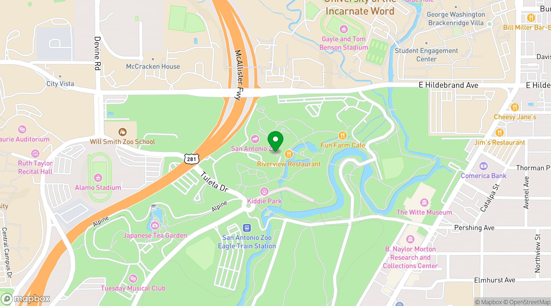 Map showing San Antonio Zoo