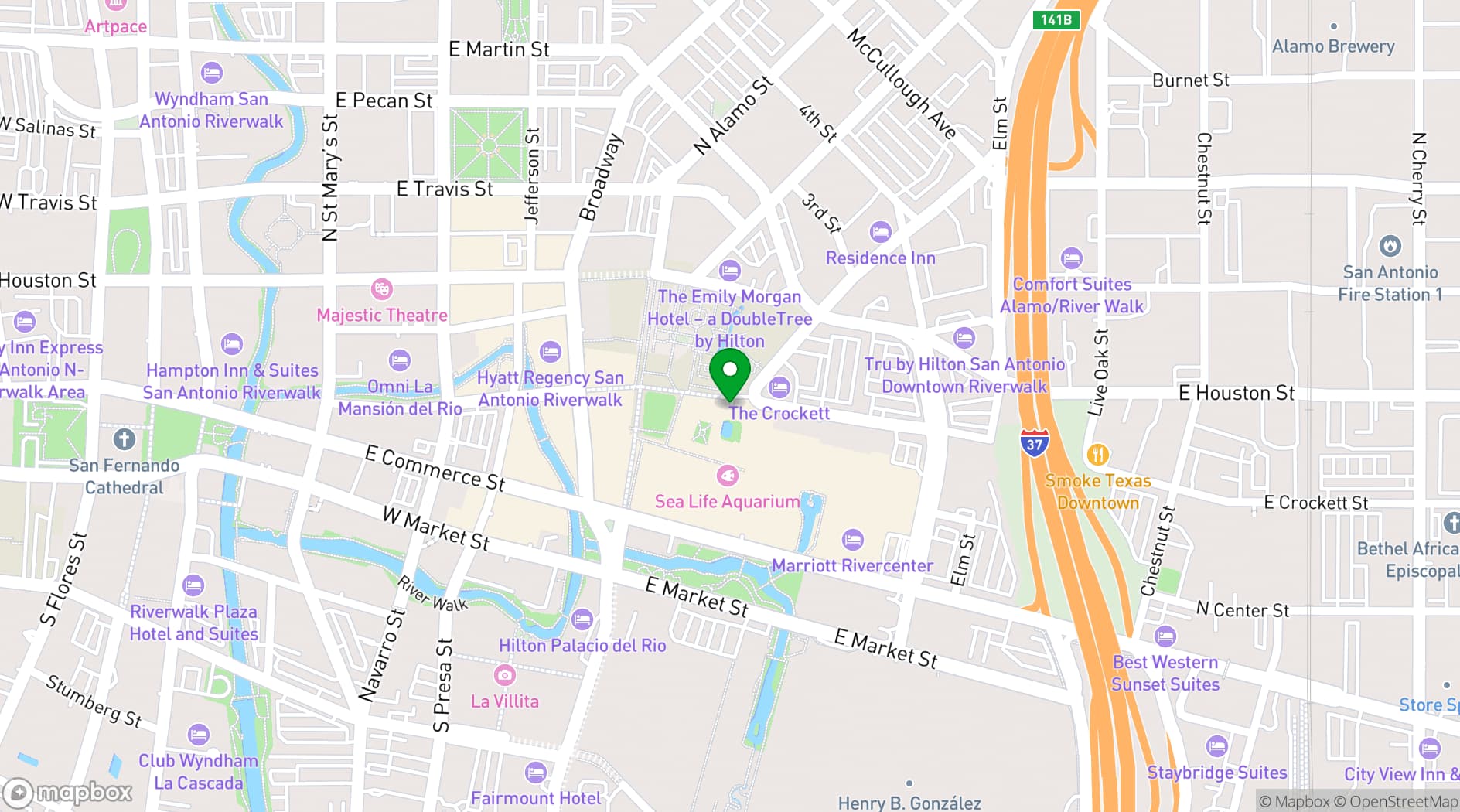 Map showing The Menger Hotel