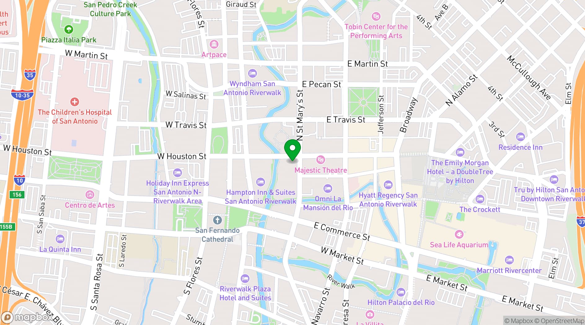 Map showing Hotel Valencia Riverwalk