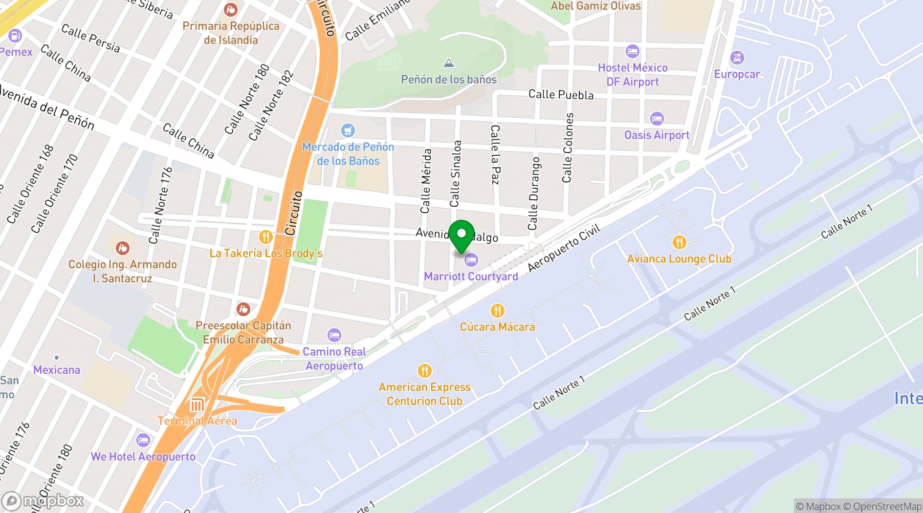 Map showing Courtyard Mexico City Airport