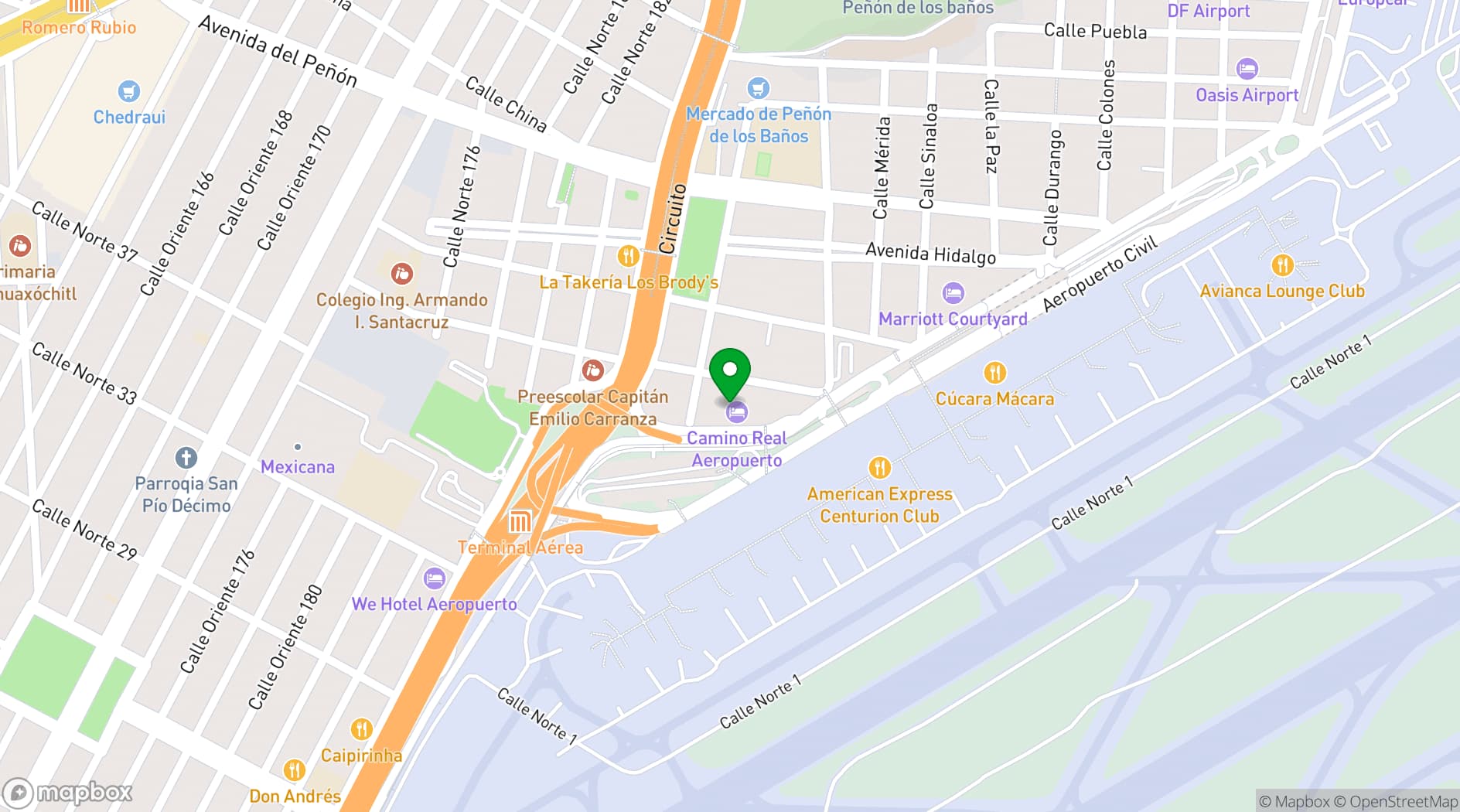 Map showing Camino Real Aeropuerto México
