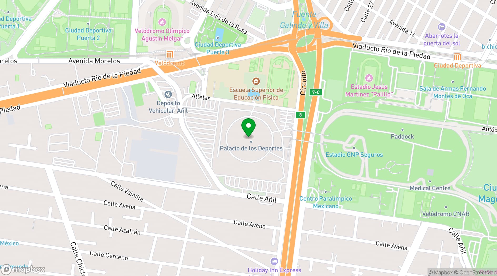 Map showing Palacio de los Deportes