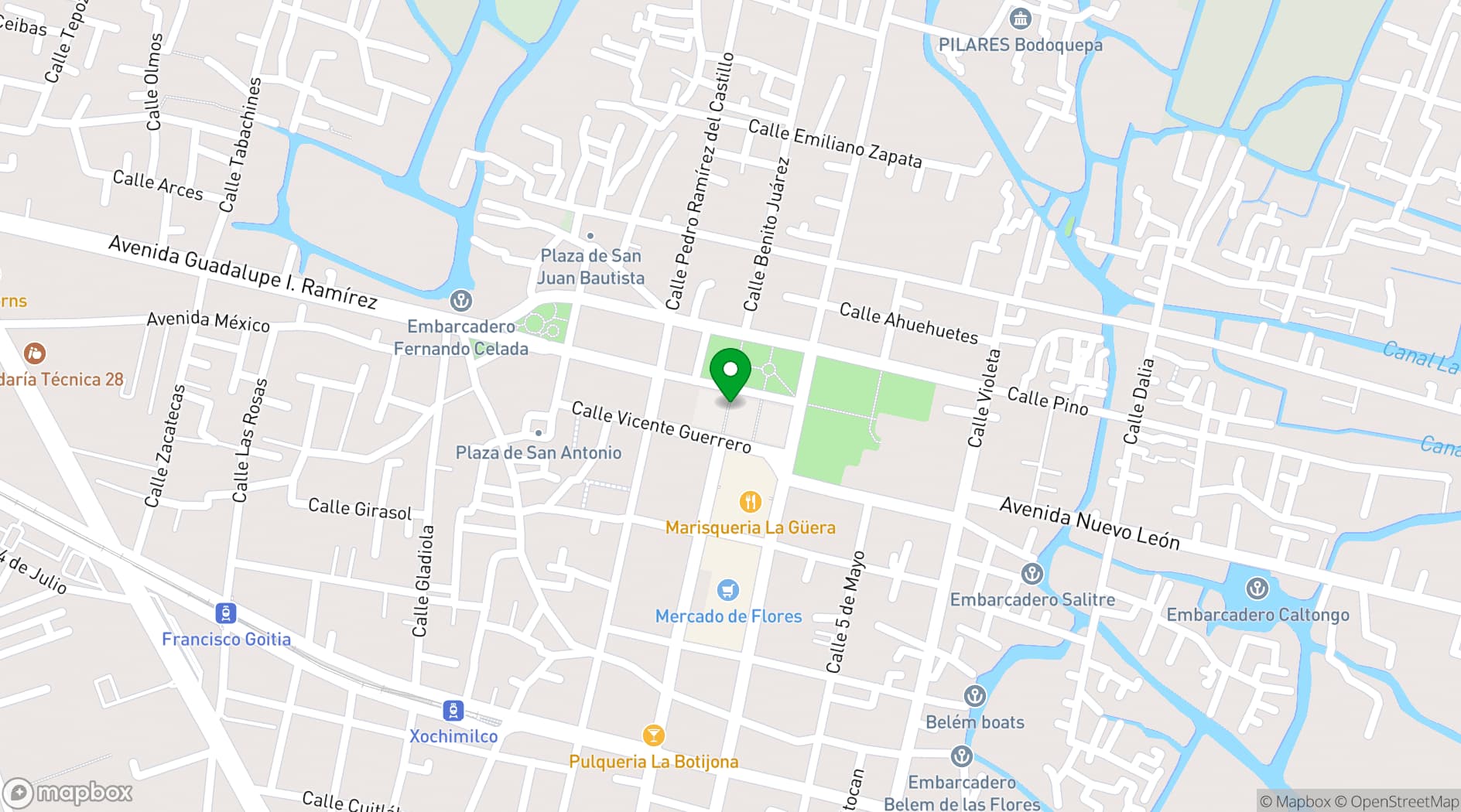 Map showing Plaza Central de Xochimilco