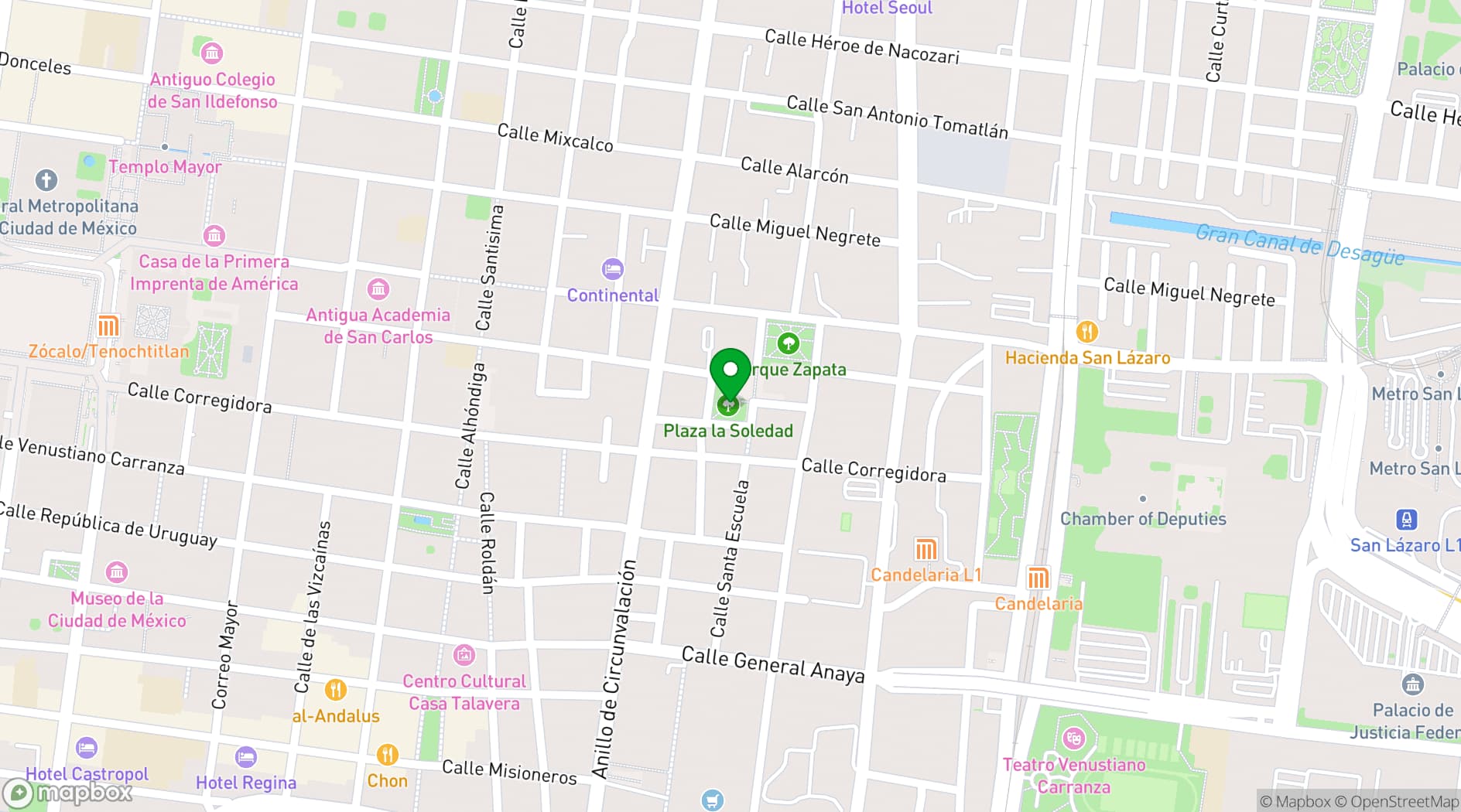 Map showing Plaza de la Soledad