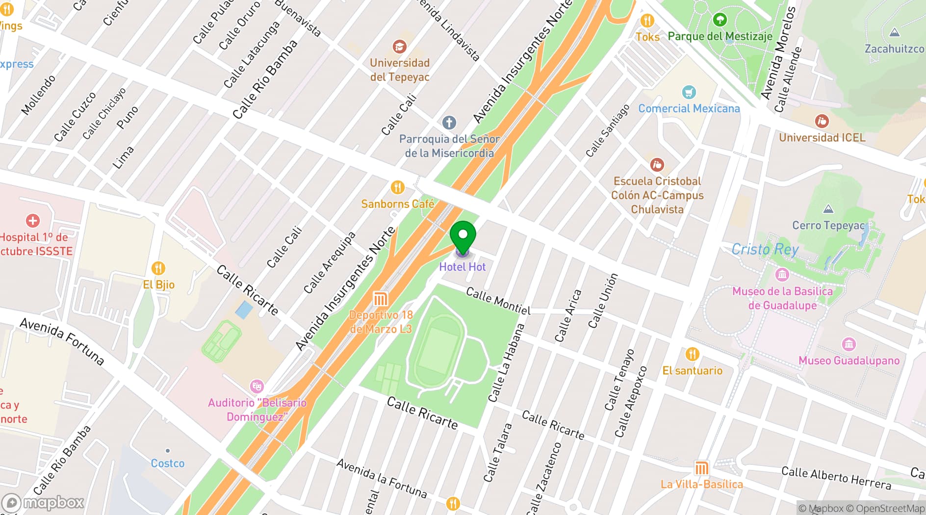Map showing Lindavista Rooms México DF