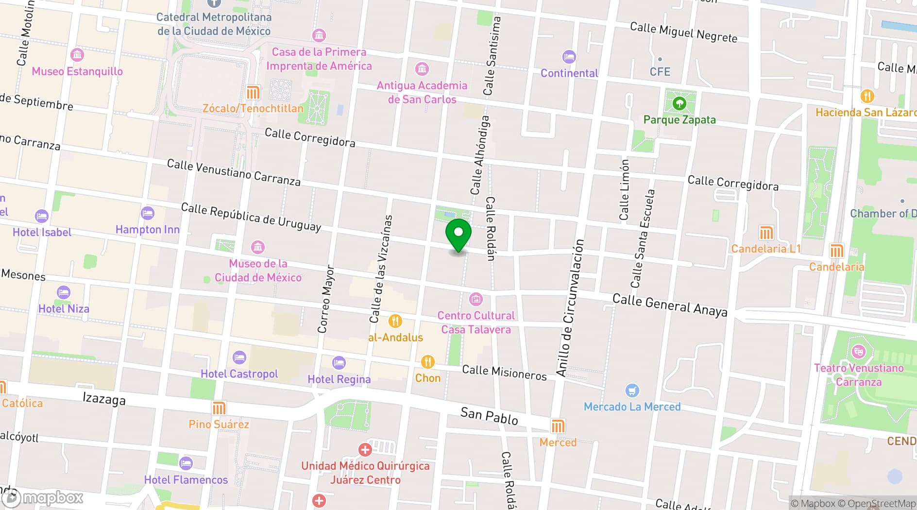 Map showing Casa de Fray Melchor de Talamantes