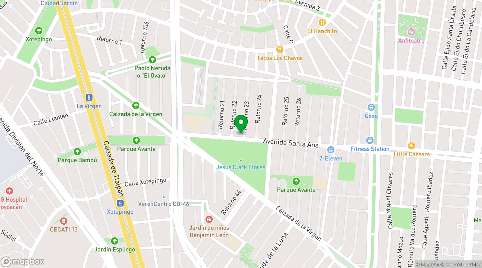 Map showing Jardín Mosada