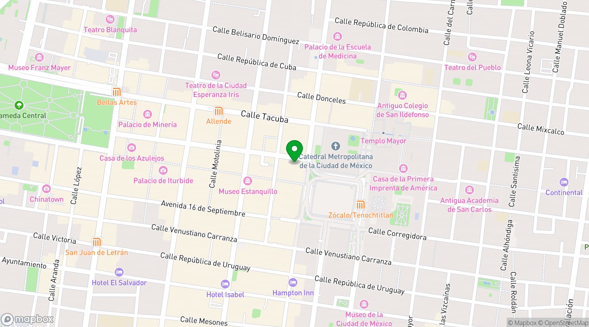 Map showing Zocalo Central & Rooftop Mexico City