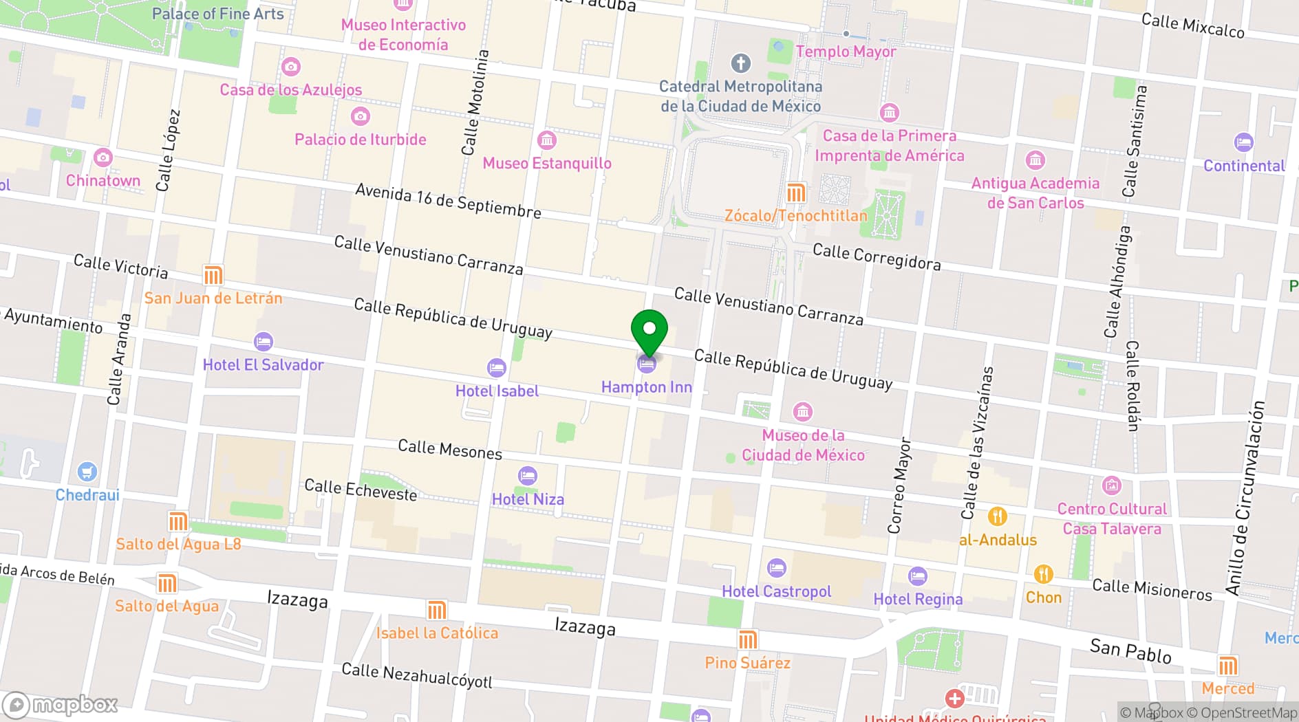 Map showing Hampton Inn & Suites Mexico City - Centro Historico