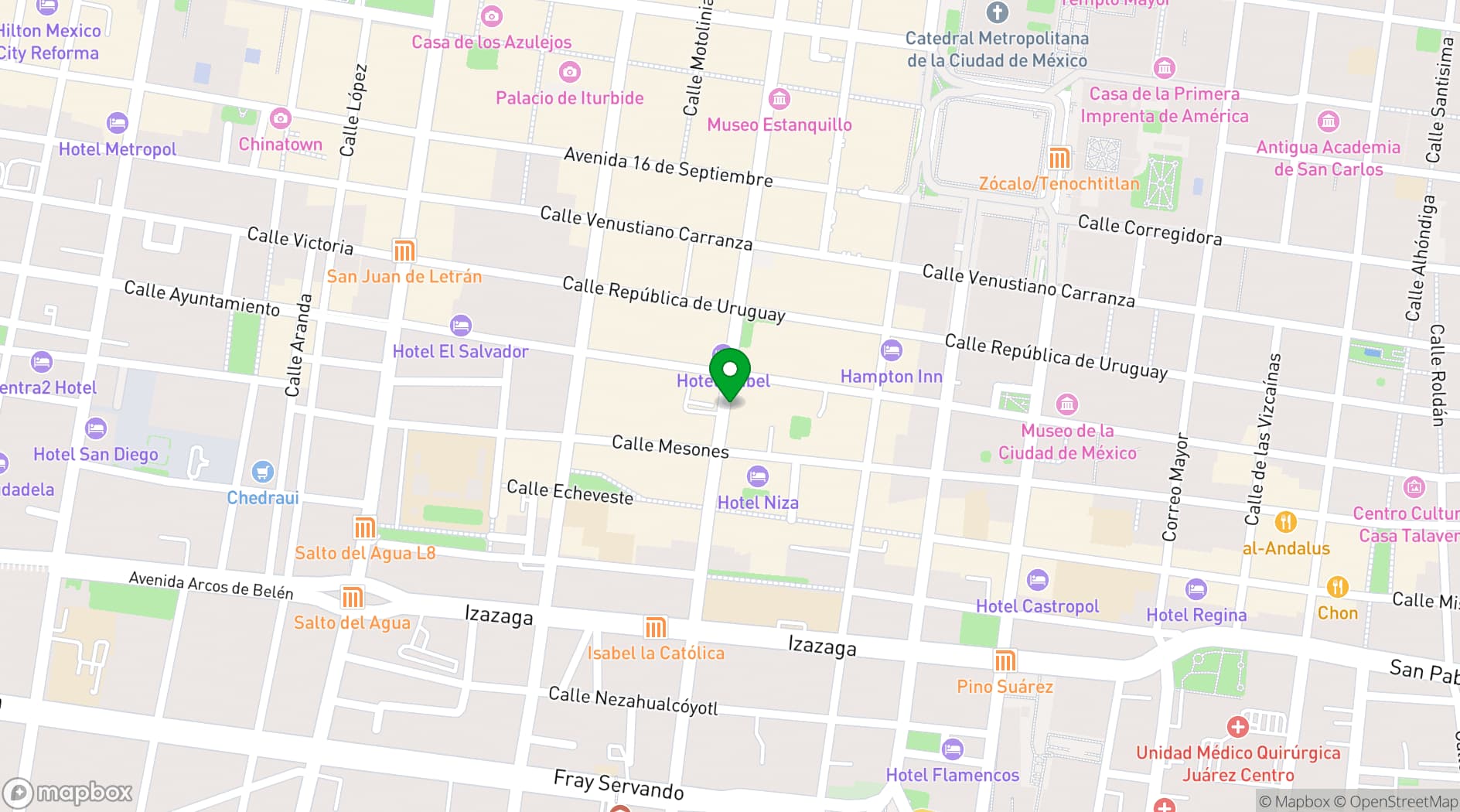 Map showing Terraza Dos Equis Centro Histórico