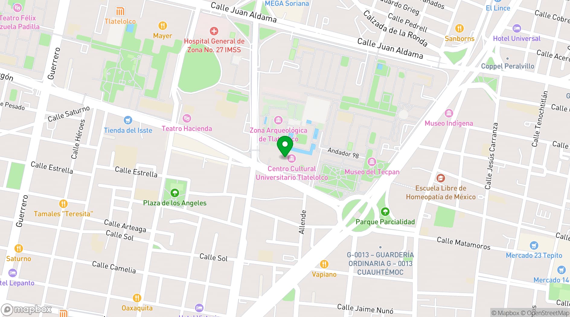 Map showing Tlatelolco University Cultural Center