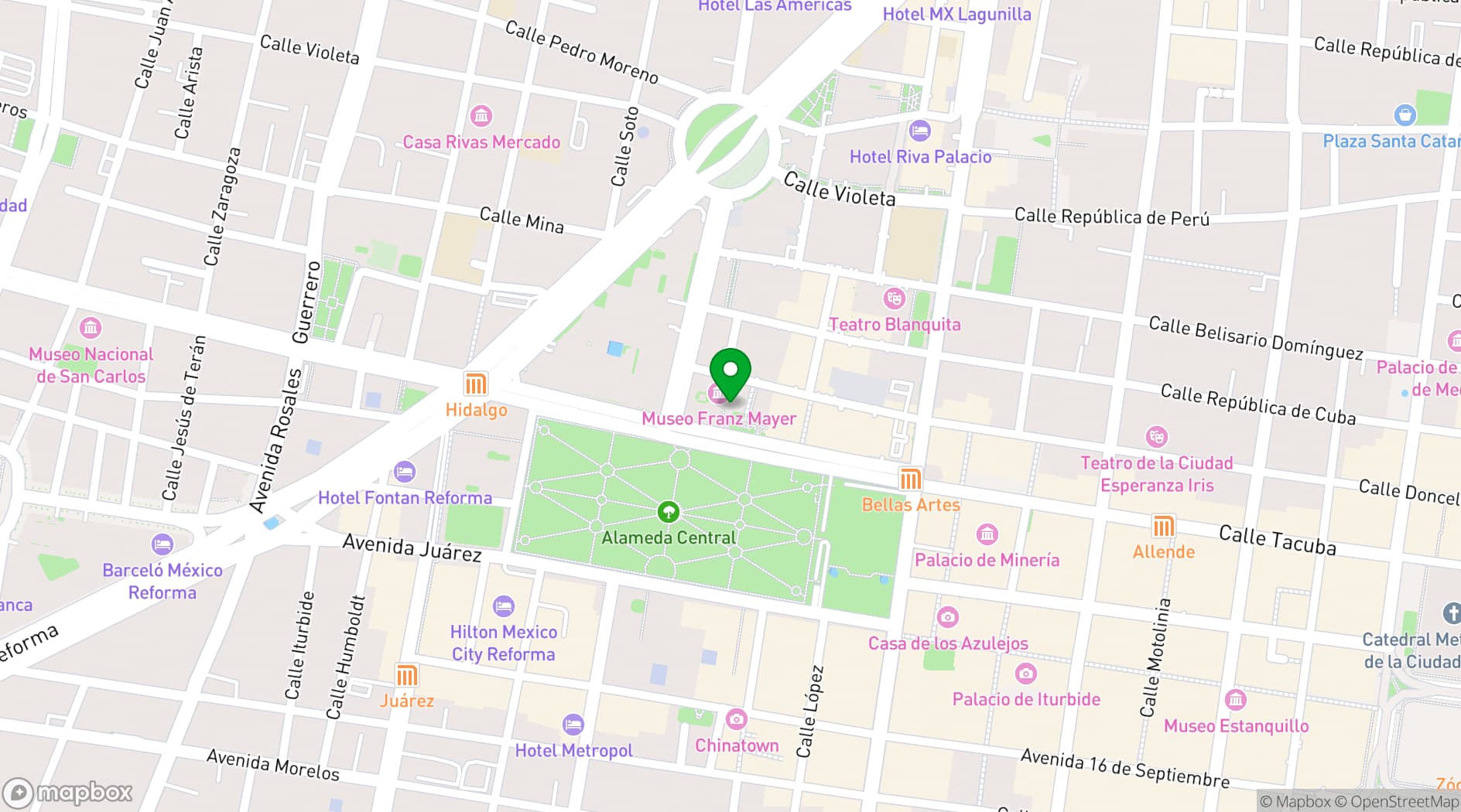 Map showing Museo Franz Mayer