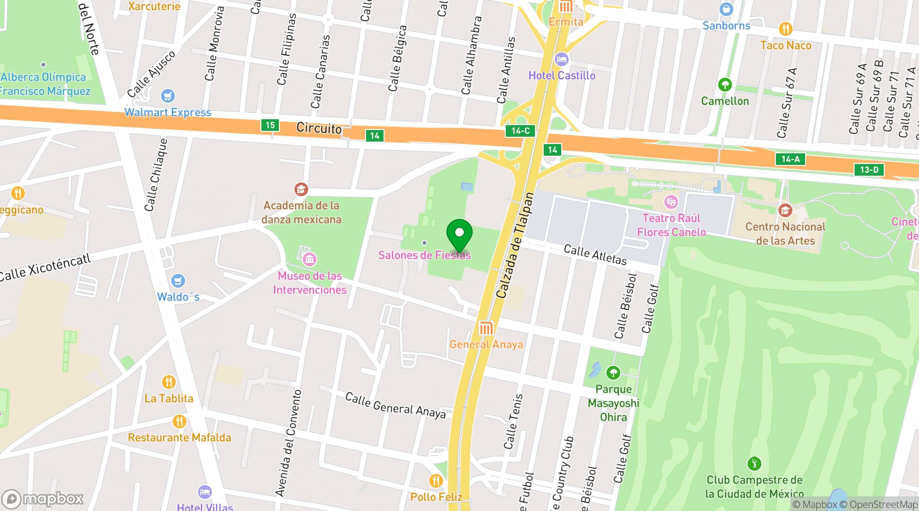 Map showing Centro de Convenciones Churubusco