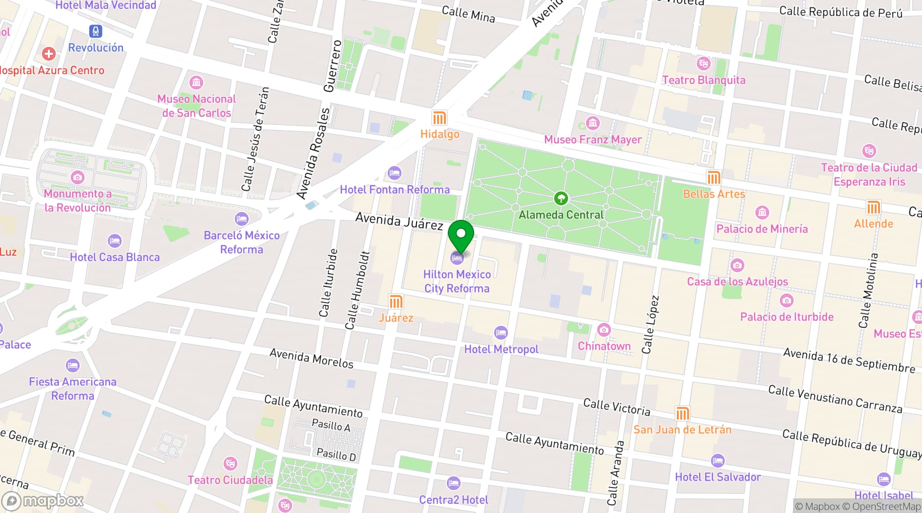 Map showing Hilton Mexico City Reforma