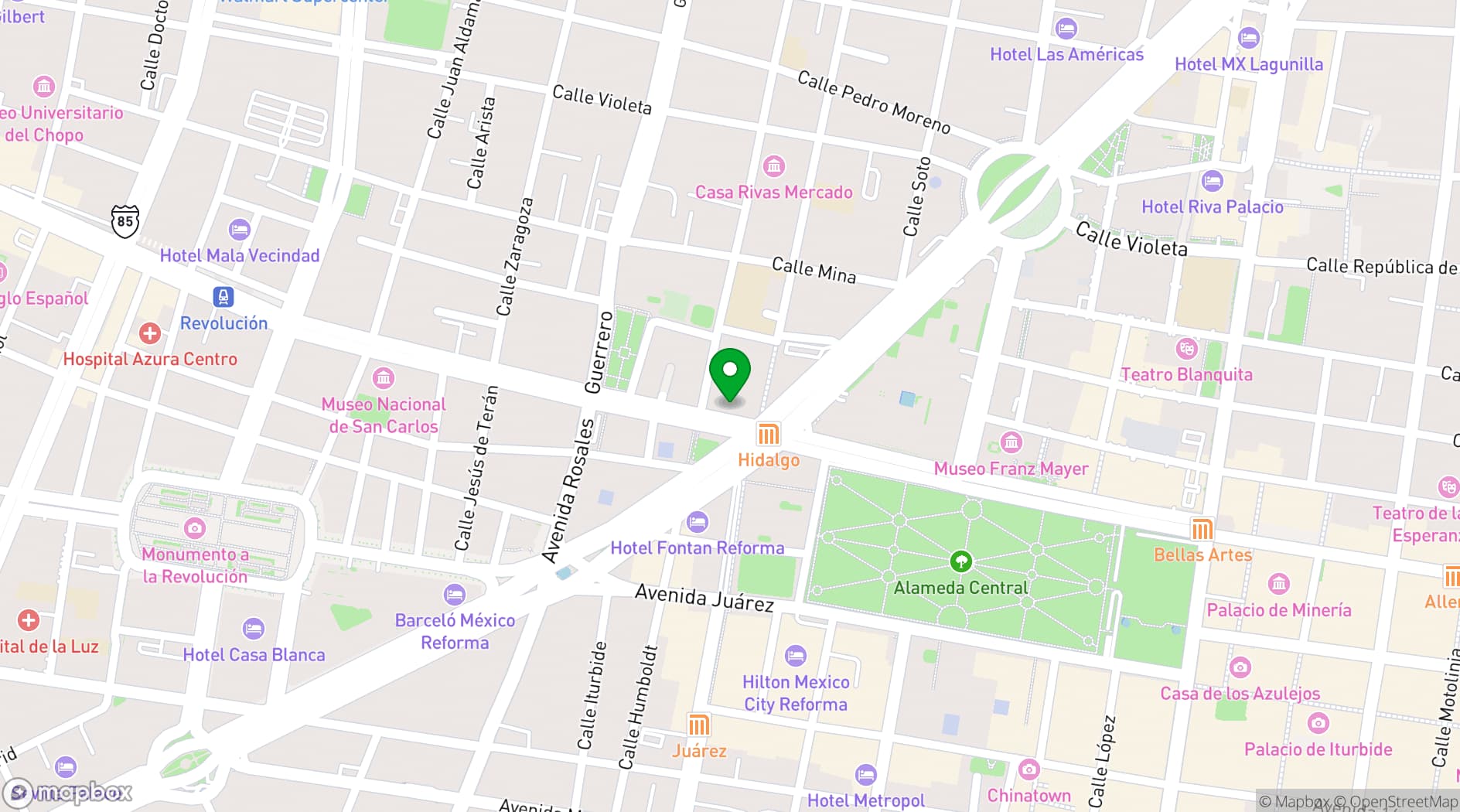 Map showing Ex Convento San Hipólito
