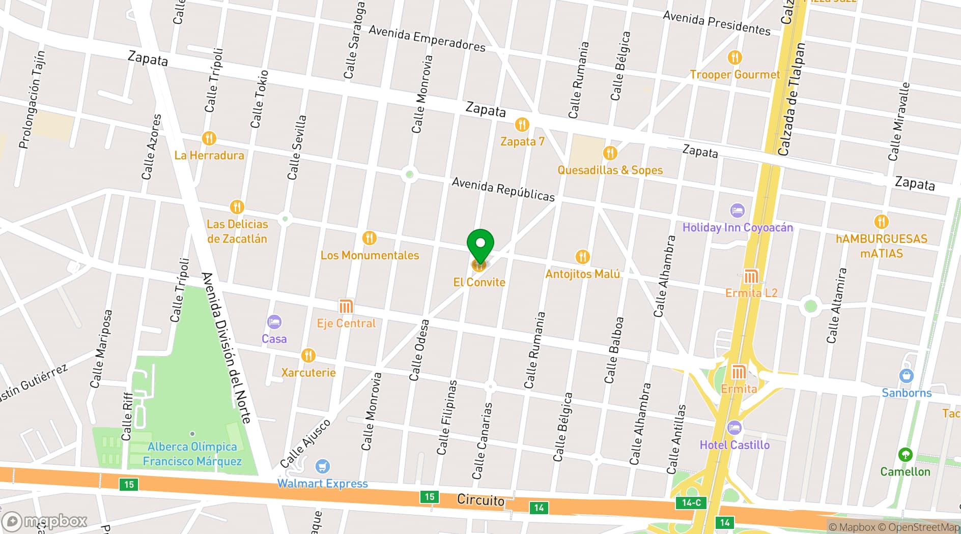 Map showing El Convite