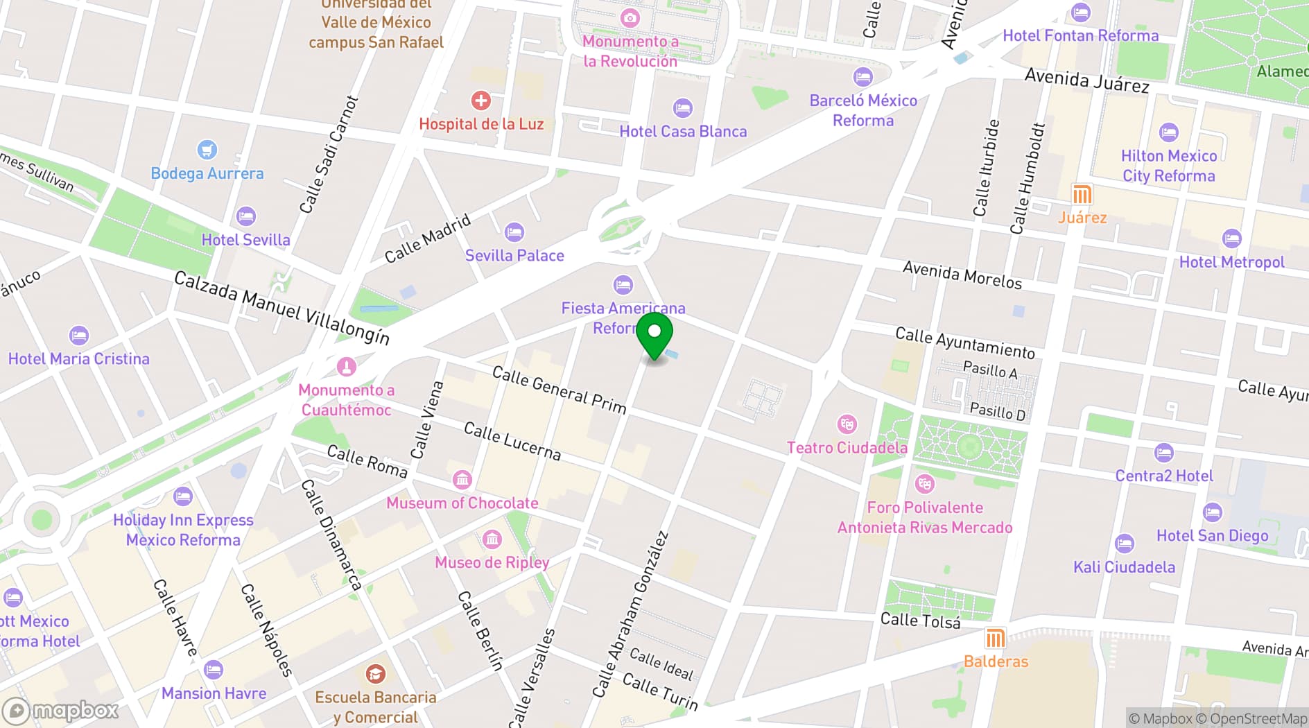 Map showing Soho House Mexico City