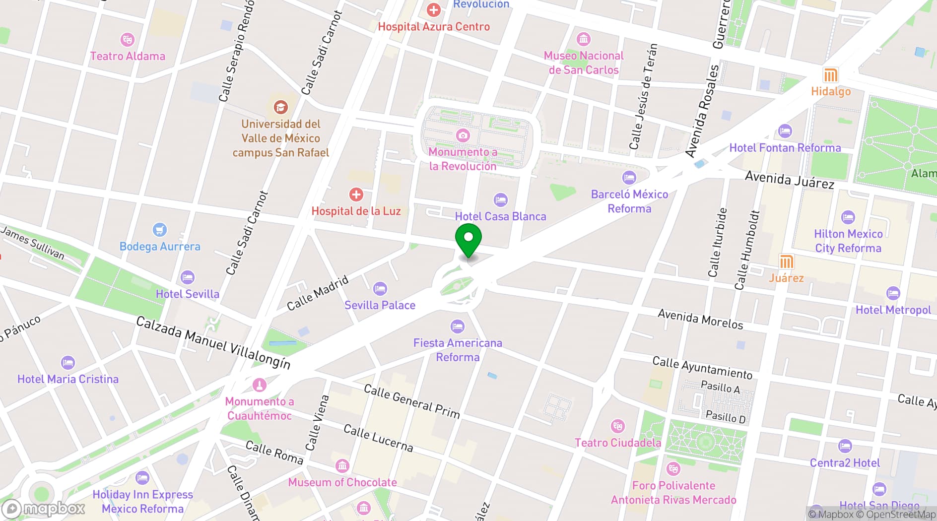 Map showing Le Méridien Mexico City