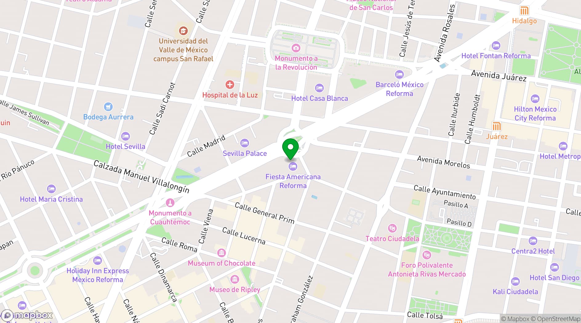 Map showing Fiesta Americana Reforma Ciudad de México