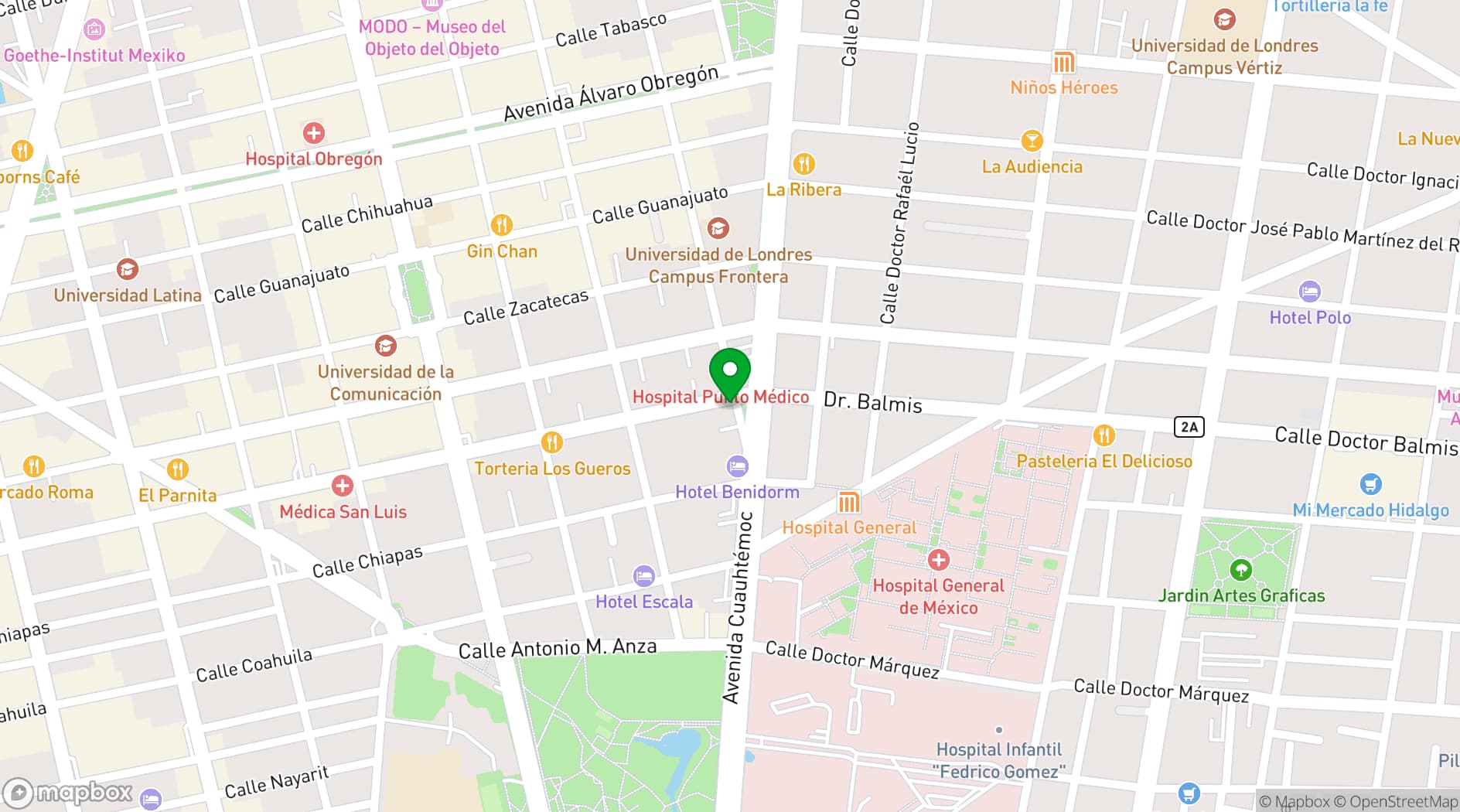Map showing Hotel Marbella Mexico