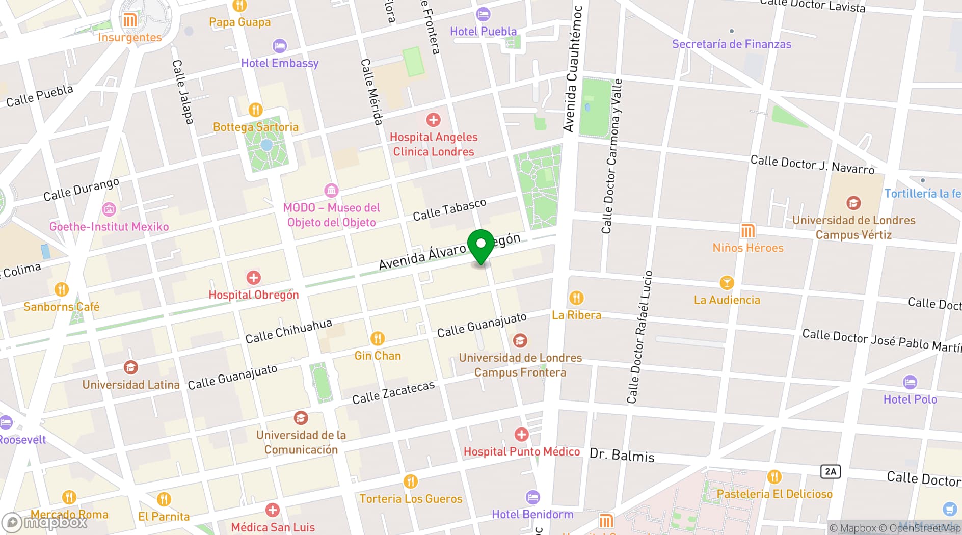 Map showing Hotel Monarca