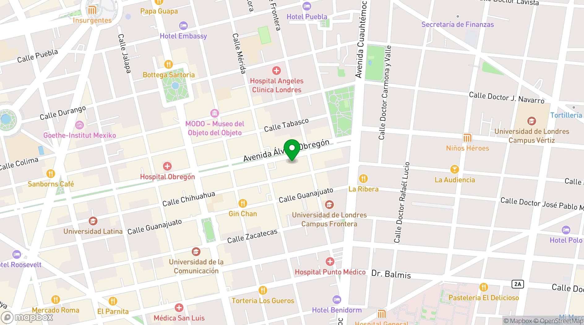 Map showing Four Points by Sheraton Mexico City, Colonia Roma