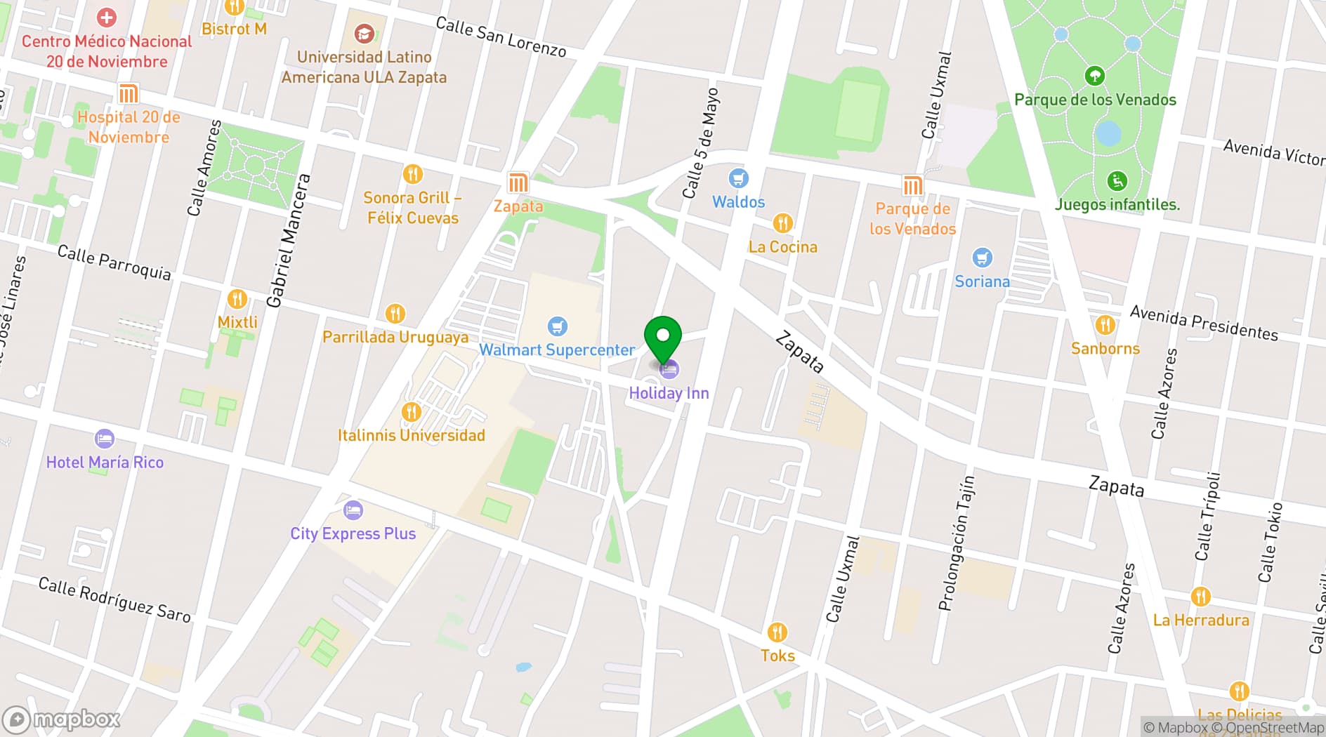 Map showing Holiday Inn Mexico Coyoacan