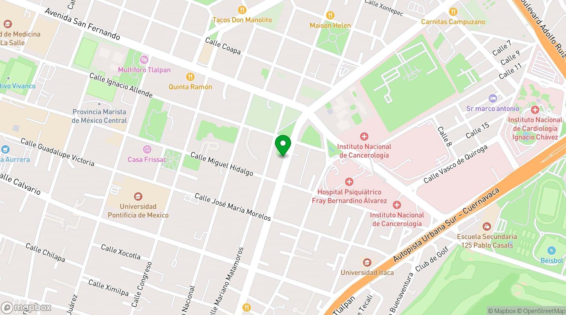 Map showing Antigua Hacienda de Tlalpan