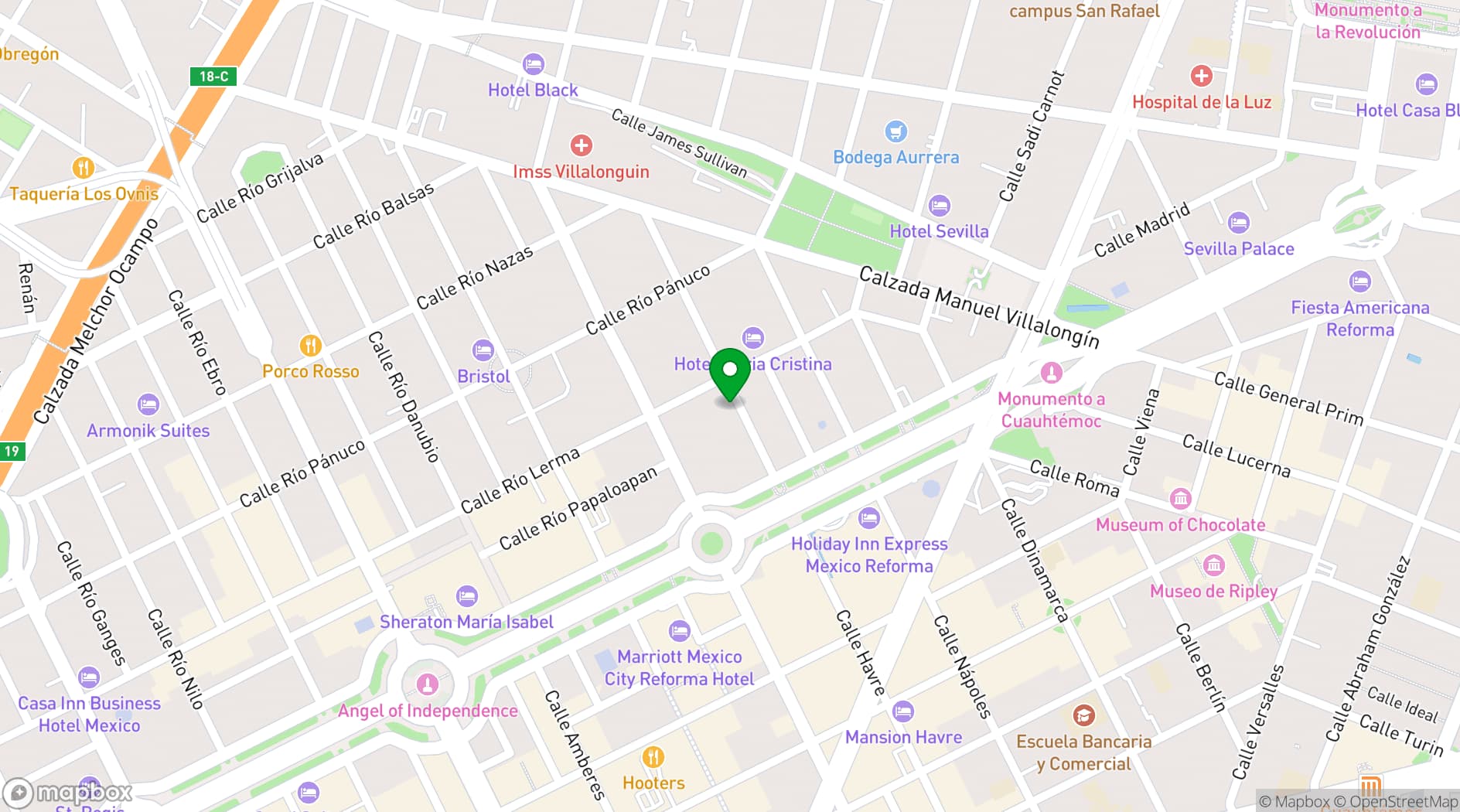 Map showing Hotel Carlota