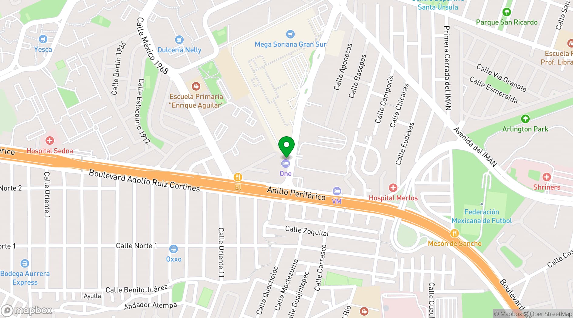 Map showing one Ciudad de México Periférico Sur