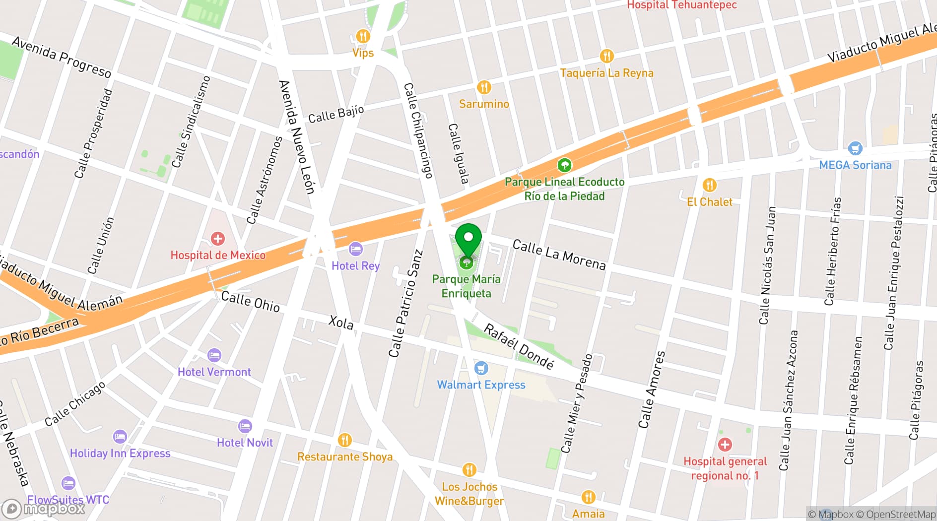 Map showing Parque María Enriqueta Camarillo