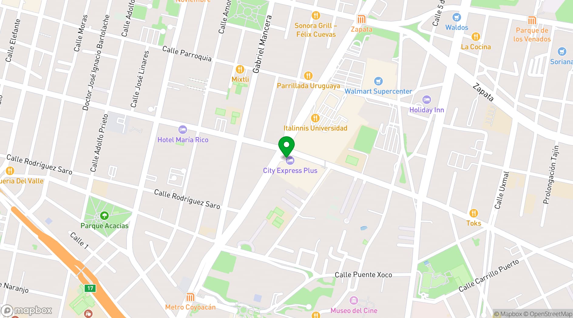 Map showing City Express Plus by Marriott Ciudad de México Patio Universidad