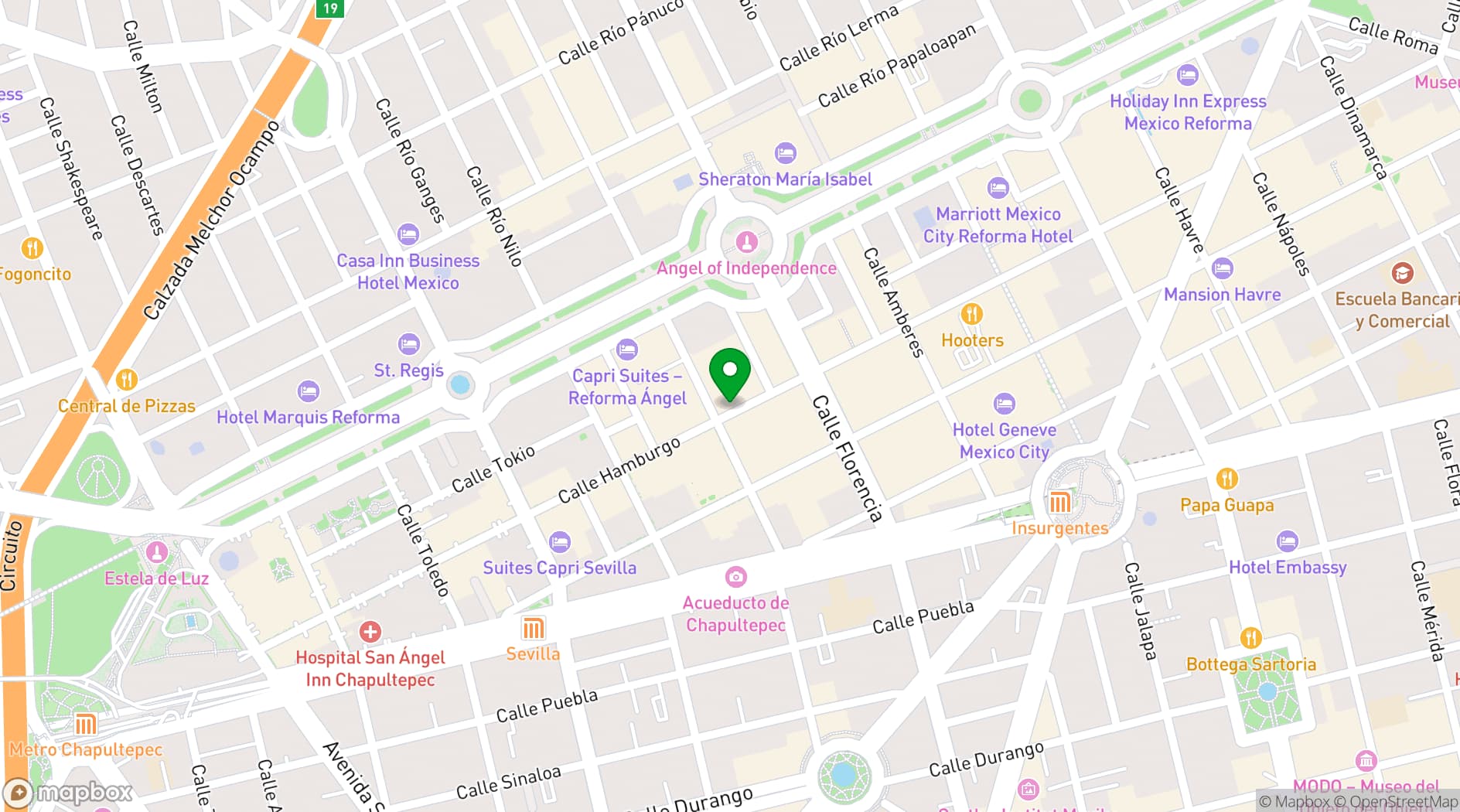Map showing Galería Plaza Reforma