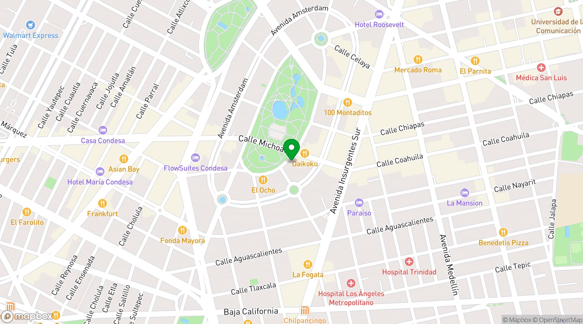 Map showing Hotel Parque México