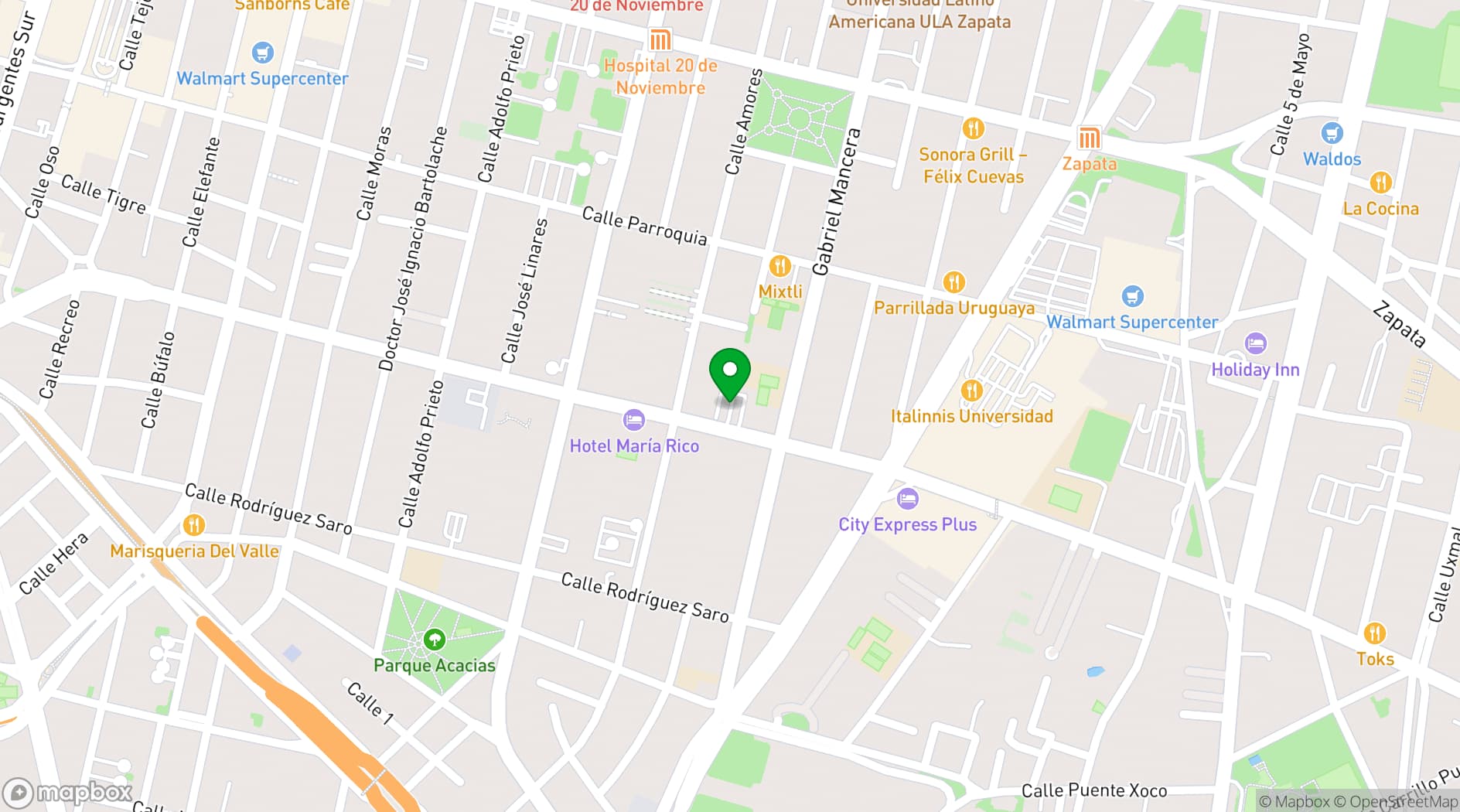 Map showing Motel Piramides del Valle